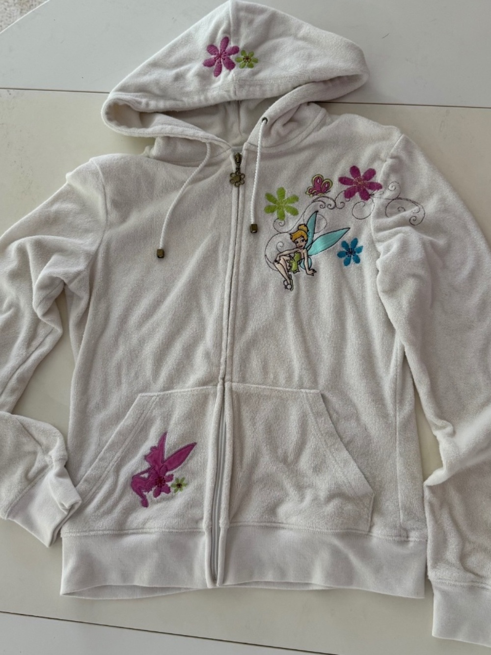 Disneyland Resort White Terry Tinkerbell Sweatshirt, Size M